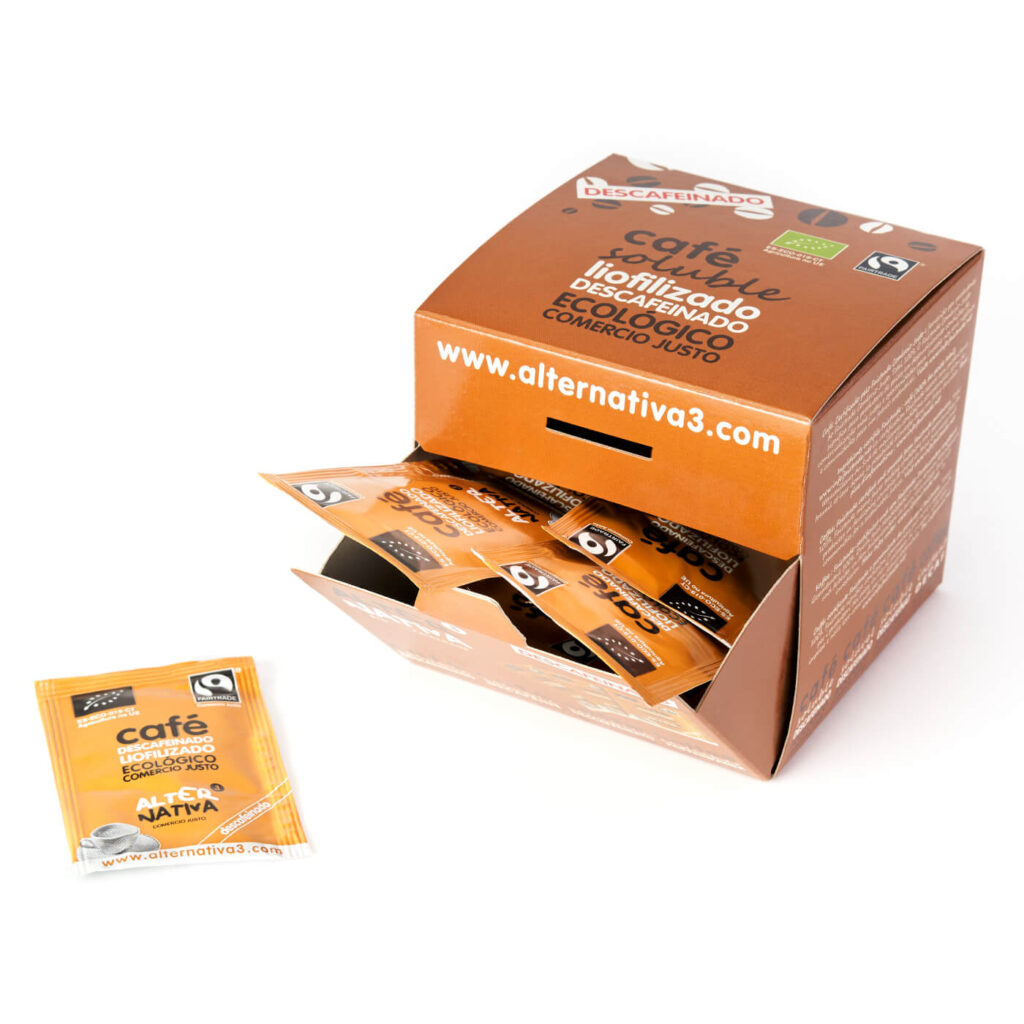 cafè descafeïnat liofilitzat en sobres bio