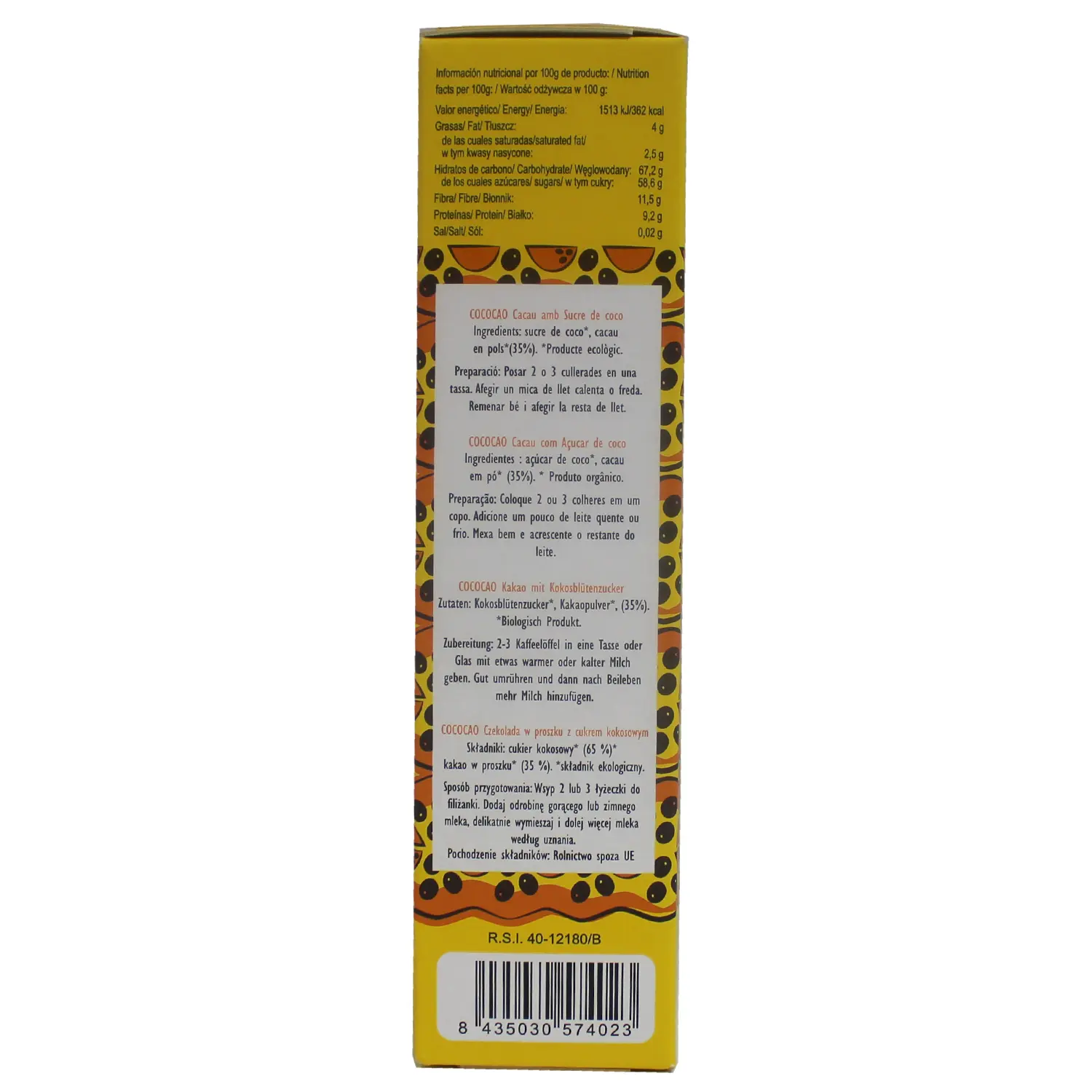 Cacao Instantani amb sucre de coco BIO. 250g
