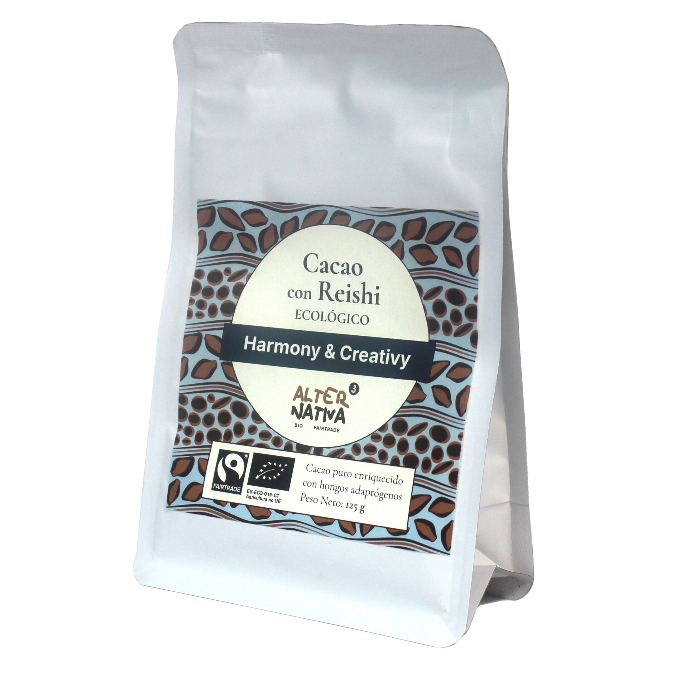 Cacao con reishi ecológico AlterNativa3 125 g - vista lateral