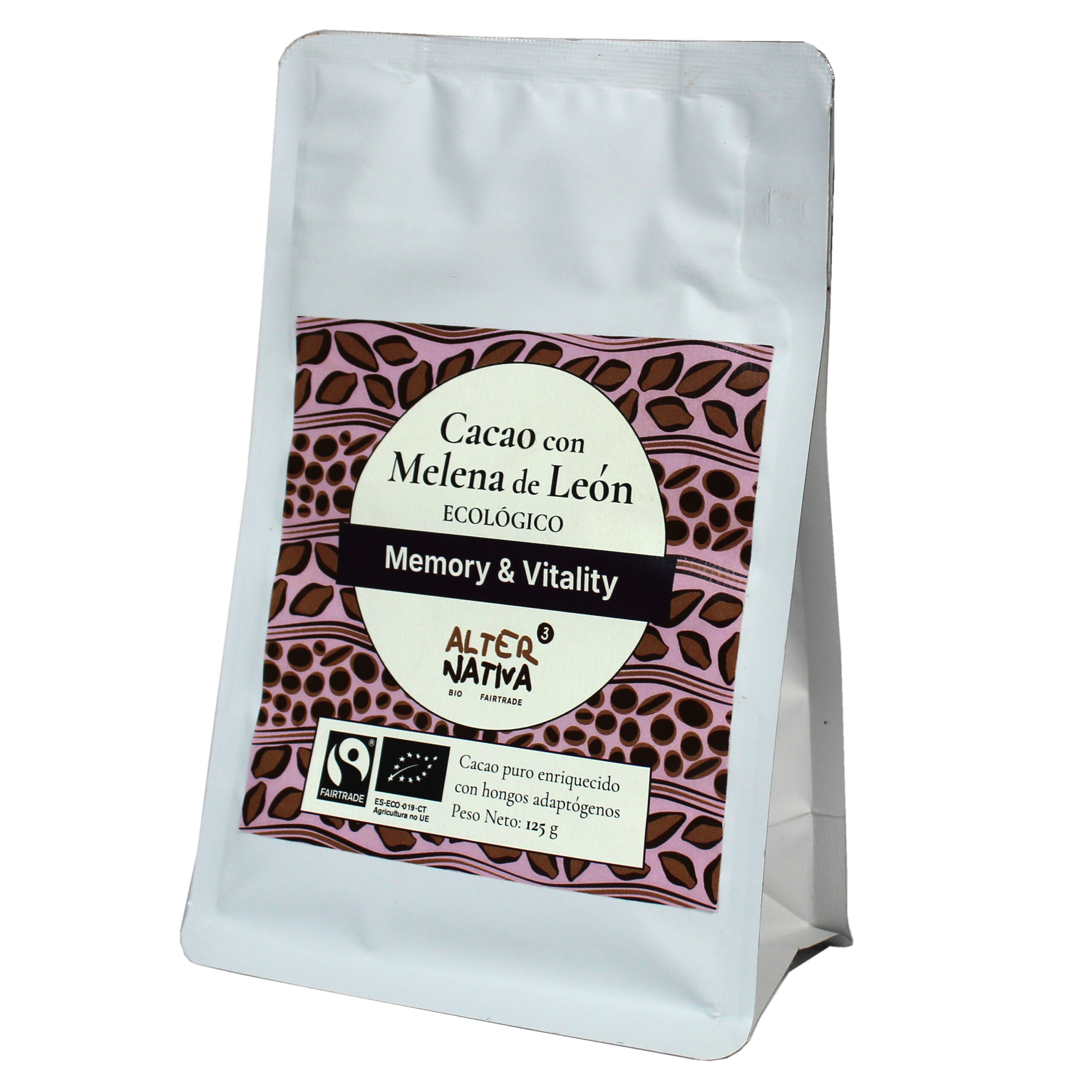 Cacao con melena de león ecológico AlterNativa3 125 g - vista lateral