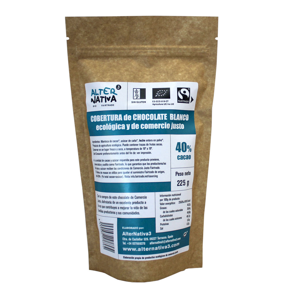 Cobertura Chocolate Blanco 40% Bio Fairtrade - AlterNativa3