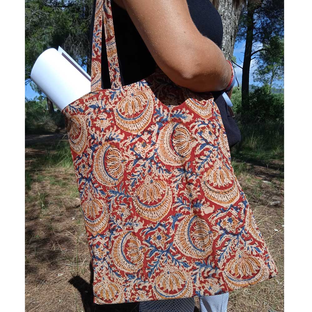 Designer Kalamkari Patch Silk Bag #53970 | Buy Trendy Handbags Online
