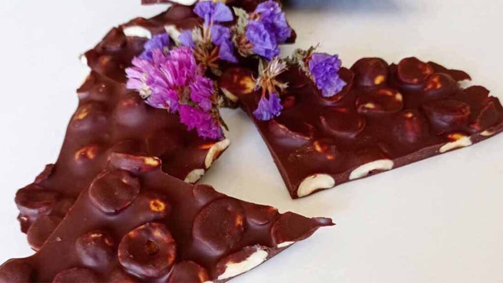 tejas de chocolate y avellanas